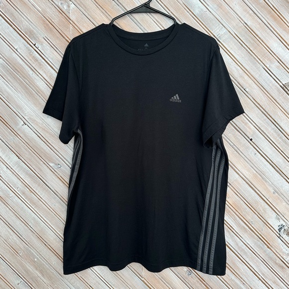 adidas Tops - Adidas Aeroready Athletic T Shirt Black Tee Gray Embroidered Stripes